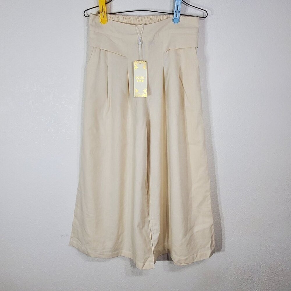 Komili Womens Wide Leg Palazzo Beige Pants Size Asian 2XL Dress Pants